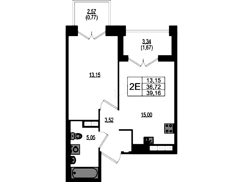 1-комнатная квартира 39.16 м², 4/4 эт., ЖК «Ranta Residence»
